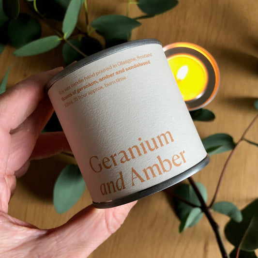 Geranium and Amber Soy Wax Candle Tin