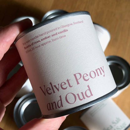 Velvet Peony and Oud Soy Wax Candle Tin