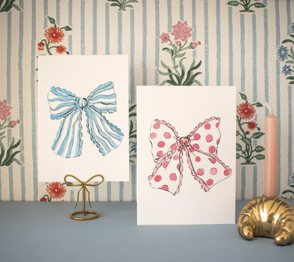Stripey blue bow card