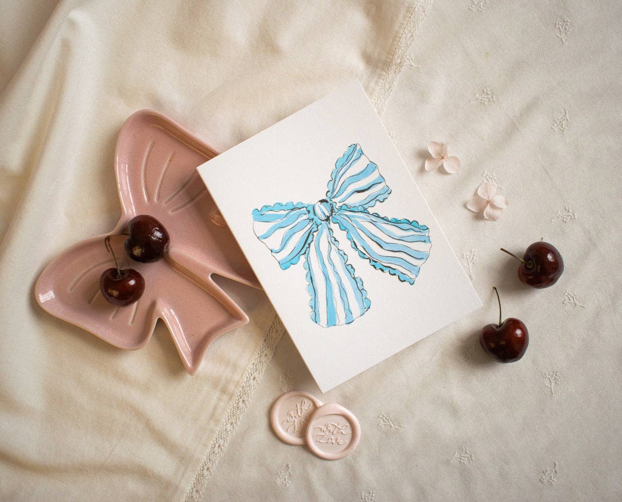Stripey blue bow card